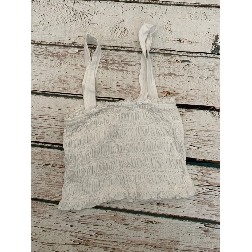 American Eagle White Smocked Tube Top Tank Cropped Ruffle Hem XS‎